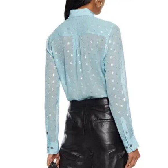 Equipment essential semi-sheer long sleeve metallic fil coupé blouse L - Picture 13 of 14